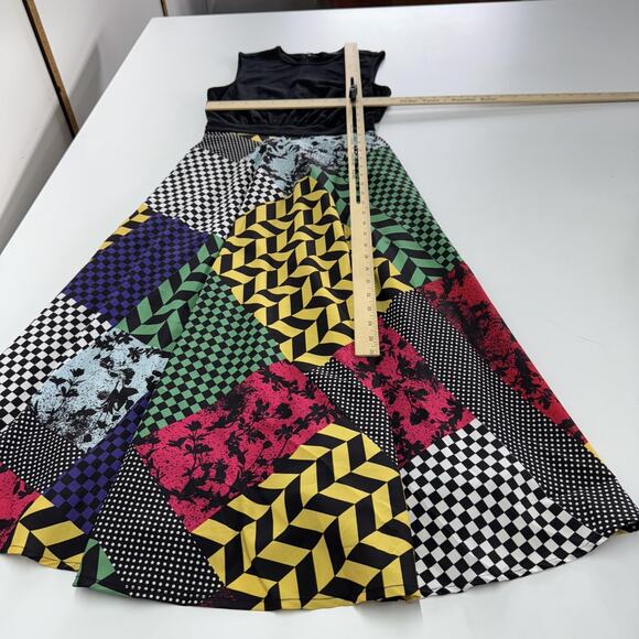 eShakti Dress Womens 2 Black Multi Patchwork Sleeveless A-Line Fit Flare Retro - Picture 7 of 7